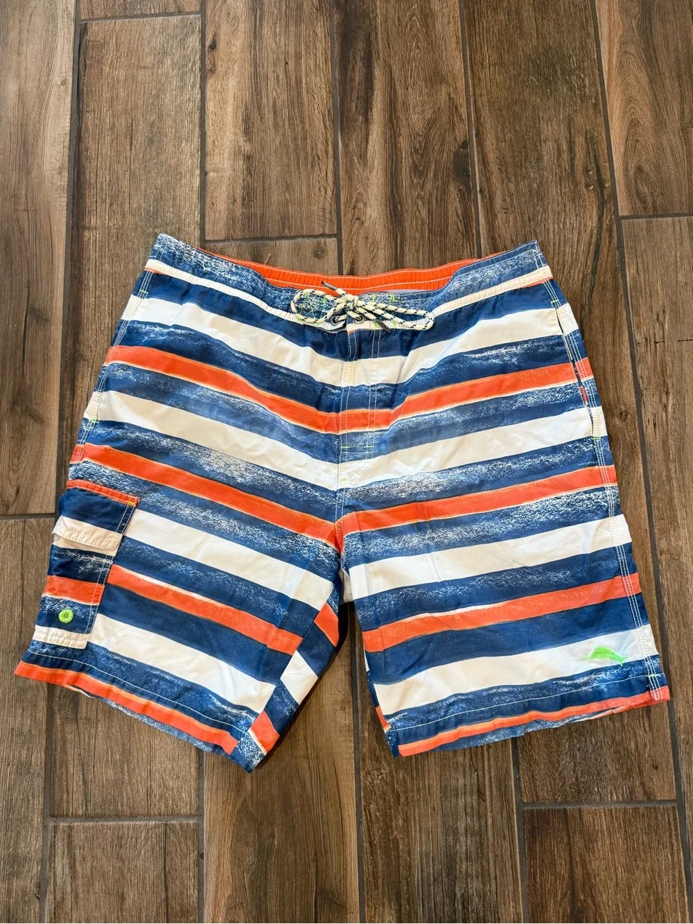 Tommy Bahama Navy, White & Orange Striped Men's Swim Trunks